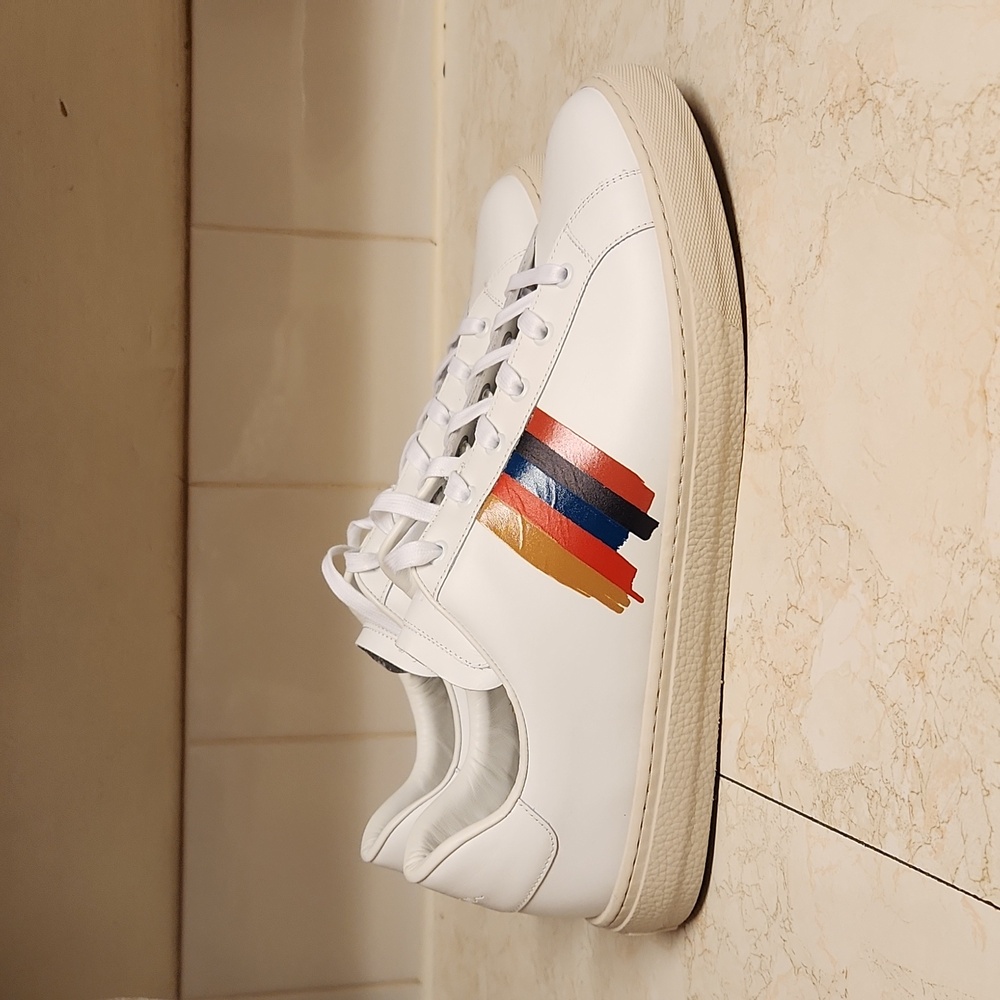 Paul Smith Hansen White Multi Color Paint Stripe Leather Designer Shoes